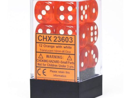 Chessex Translucent 16mm d6 Orange White Block (12) Sale