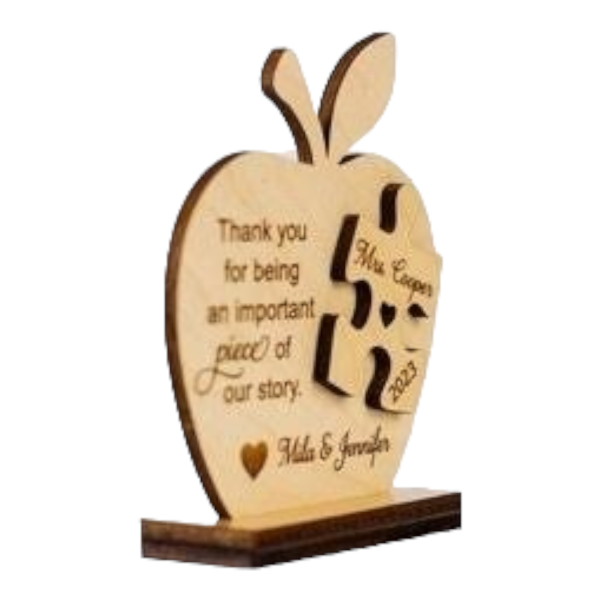 Wooden apple with puzzle piece Teacher stand Hot on Sale