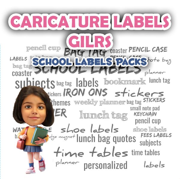 Caricature personalized (Girls) labels packs Fashion